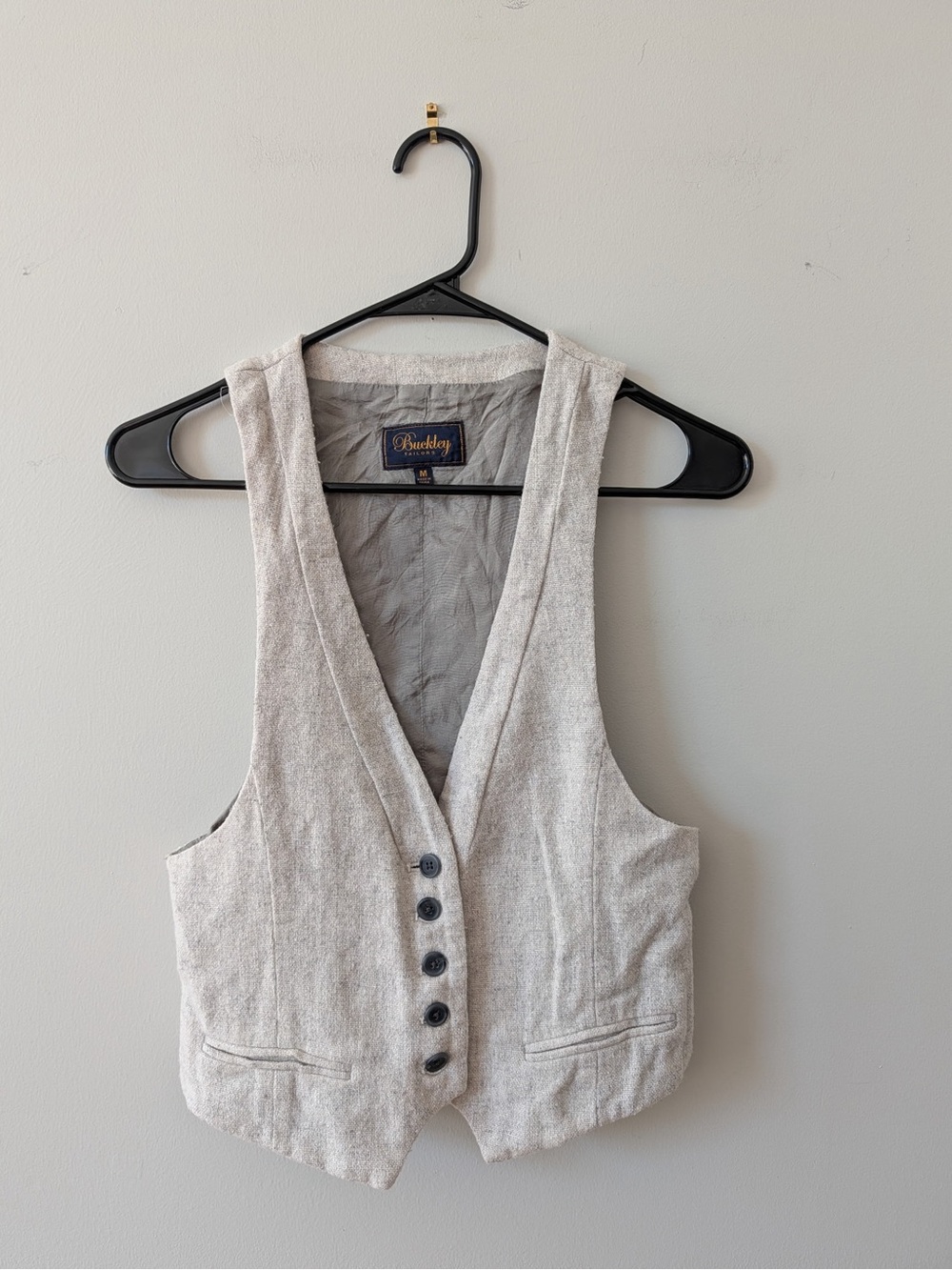 Buckley Tailors Mens Gray Wool Blend Vest Button Front Back Cinch M